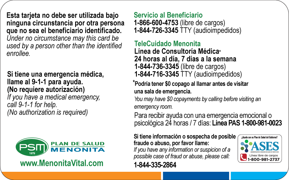 Tarjeta Plan de Salud Menonita